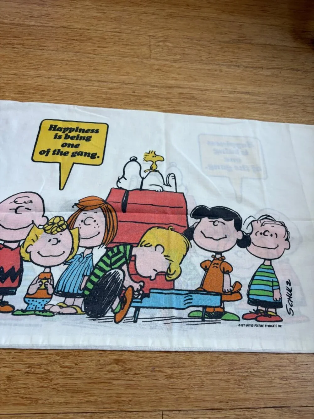 Vintage Sears Peanuts Snoopy Charlie Brown Pillowcase 42x36 Happiness Gang